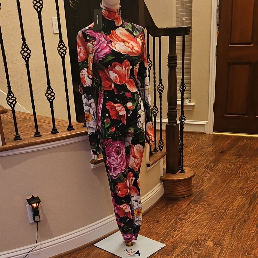 Dolce & Gabbana Black High-Neck Floral Jumpsuit